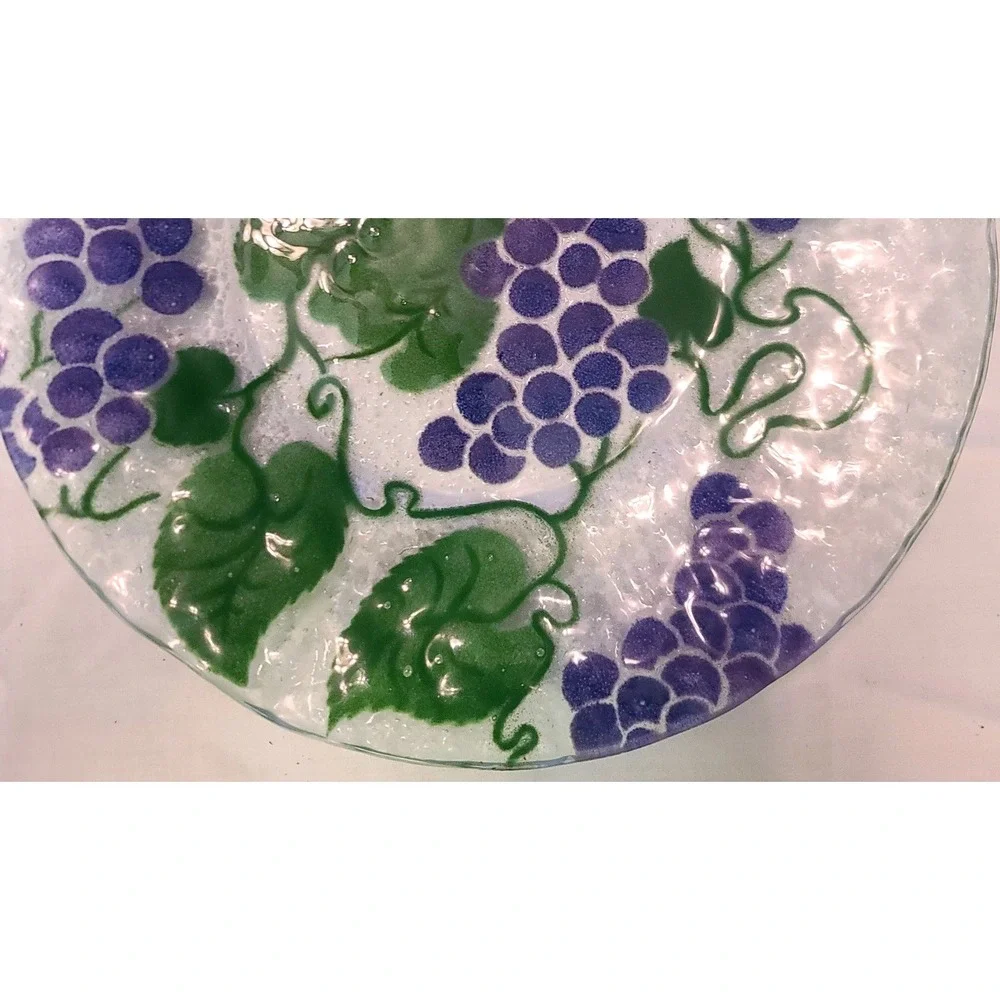 Fused Art Glass‎ Grape Vine Plate Textured Purple Green Round 10